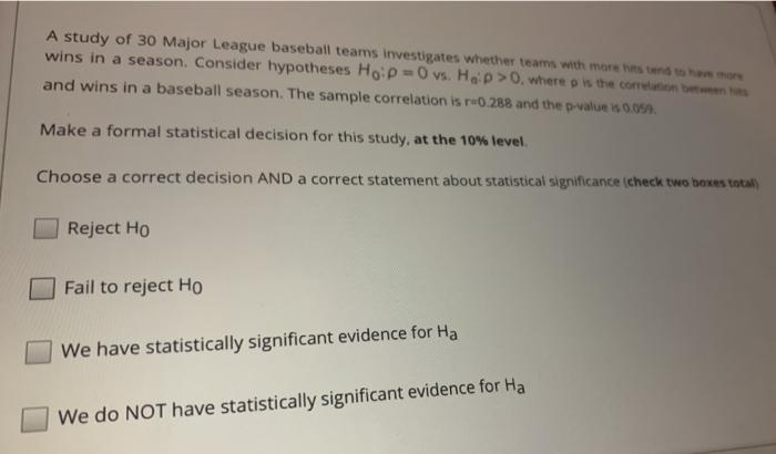 Solved A study of 30 Major League baseball teams | Chegg.com