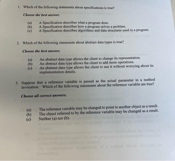 Solved 1. Which of the following statements about | Chegg.com