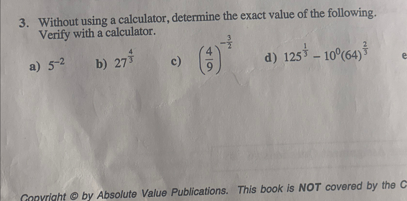 Solved Without using a calculator, determine the exact value | Chegg.com