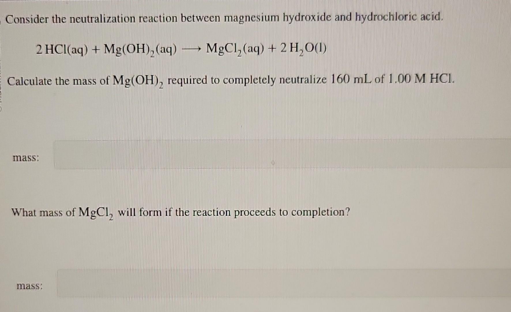 Solved Consider the neutralization reaction between