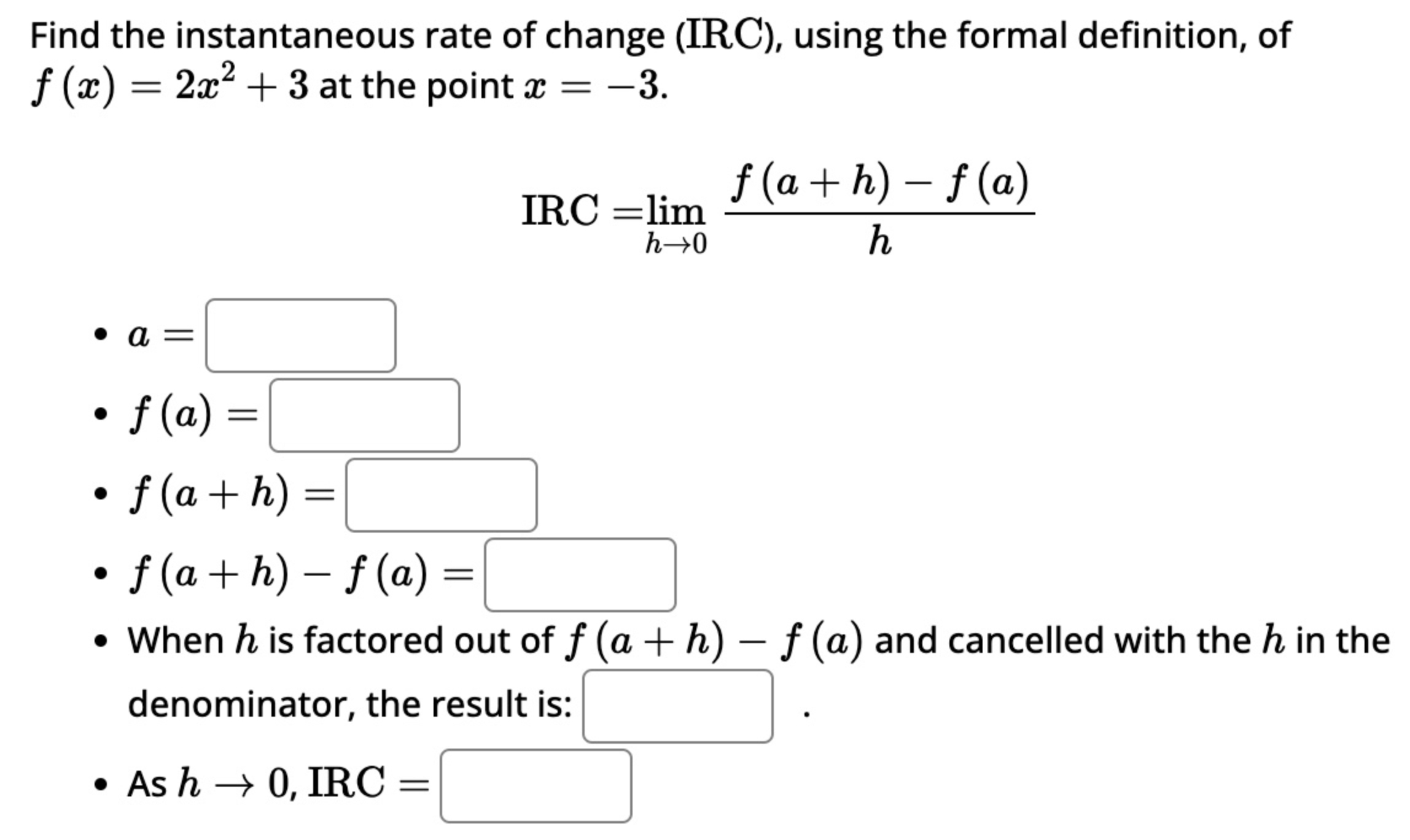 Irc Equation Solved Find the instantaneous rate of change (IRC), using | Chegg.com