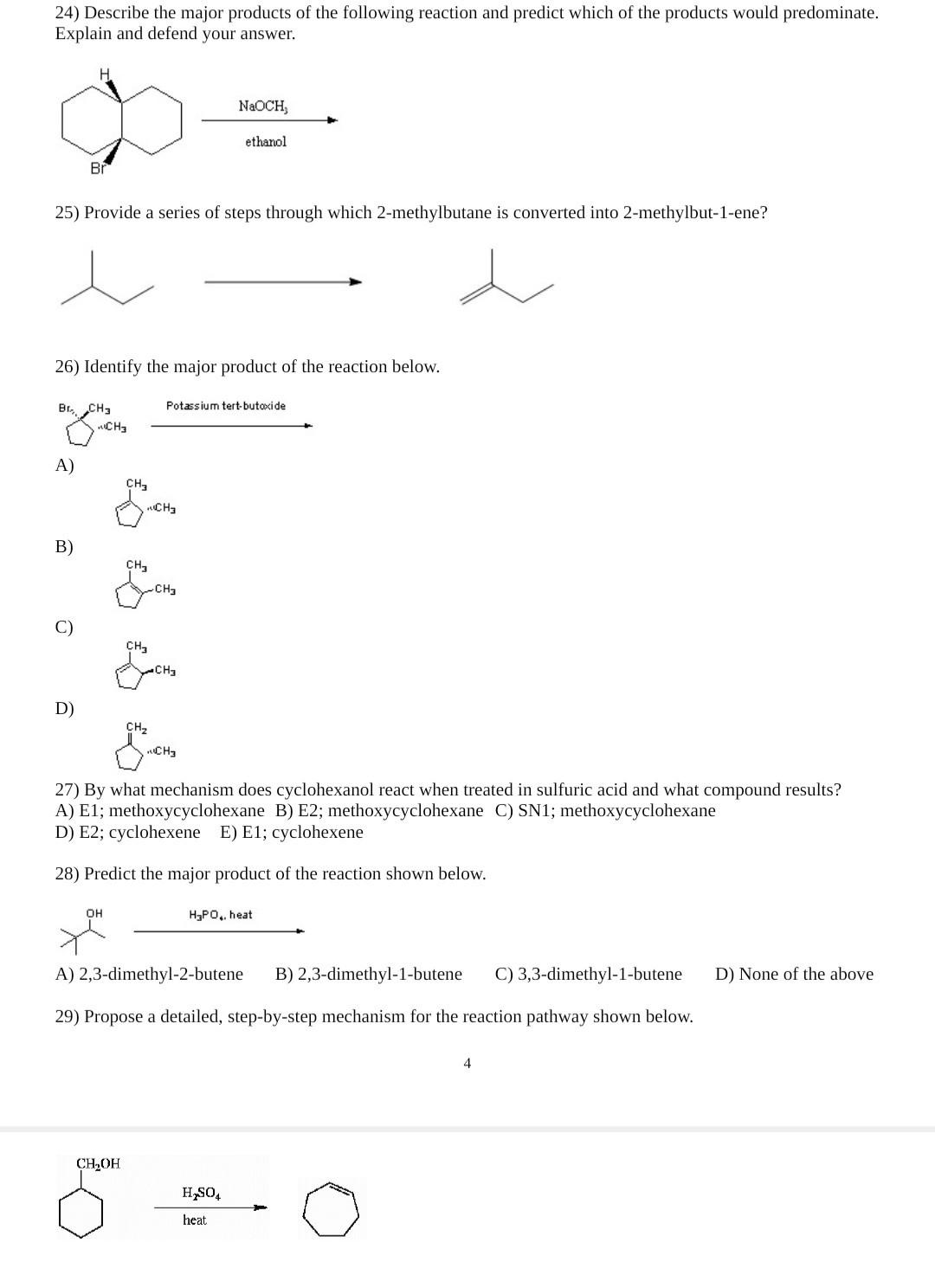 Solved 24) Describe the major products of the following | Chegg.com