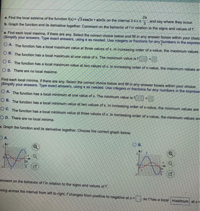 Solved A Find The Local Extrema Of The Function F x 3 Chegg