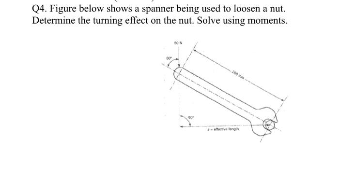 Solved Q4. Figure below shows a spanner being used to loosen | Chegg.com