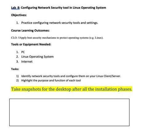 Lab & Configuring Network Security tool in Linux | Chegg.com