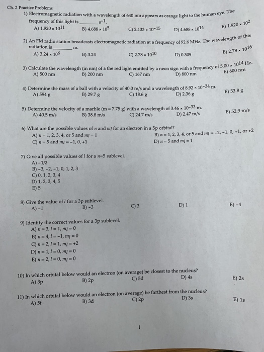 Radiation Example Problems Solved Ch. 2 Practice Problems 1) Electromagnetic radiation | Chegg.com