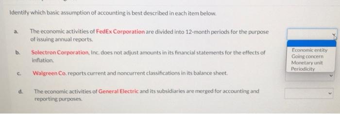 Solved Identify Which Basic Assumption Of Accounting Is Best Chegg Com