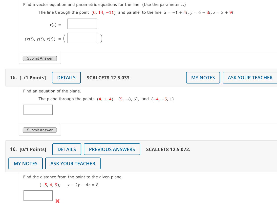 Solved Find a vector equation and parametric equations for | Chegg.com