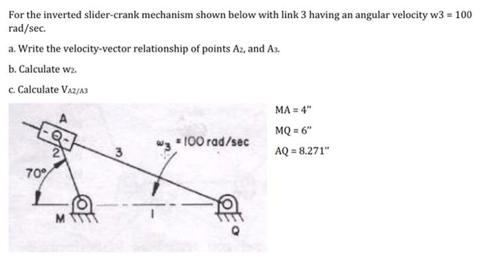 Solved For The Inverted Slider-crank Mechanism Shown Below | Chegg.com