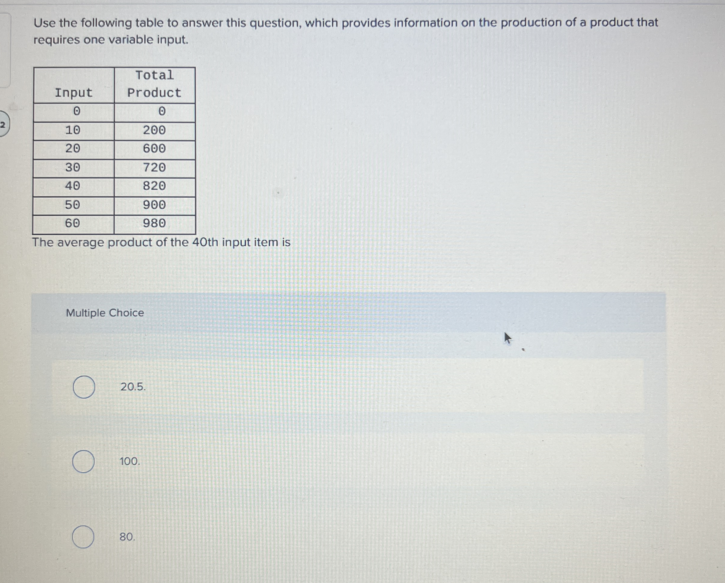 Solved Use the following table to answer this question, | Chegg.com