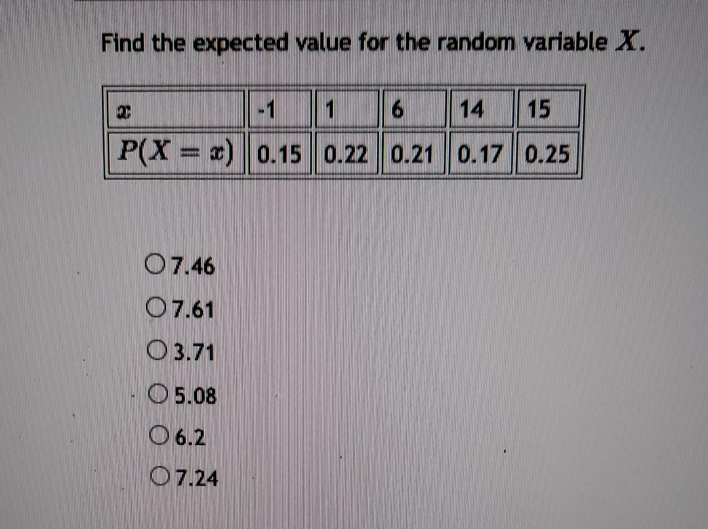 Solved Find the expected value for the random variable X. | Chegg.com