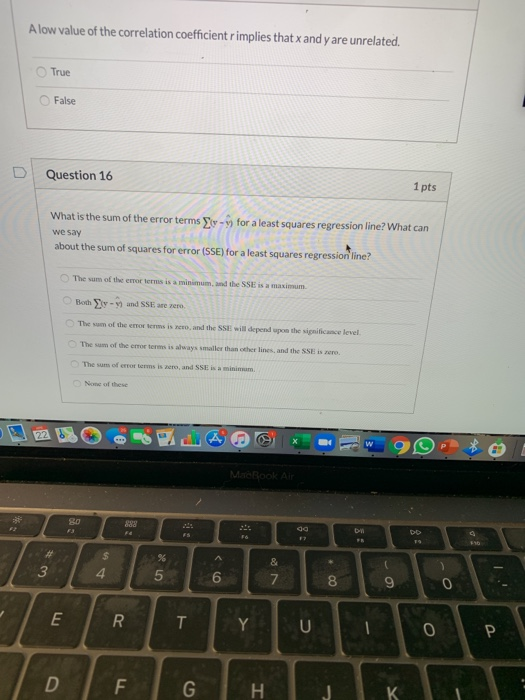 Solved A low value of the correlation coefficient r implies | Chegg.com