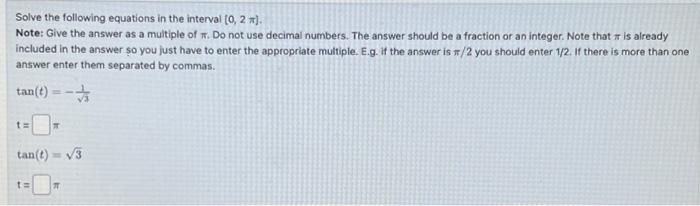 Solved Solve the following equations in the interval [0,2π]. | Chegg.com