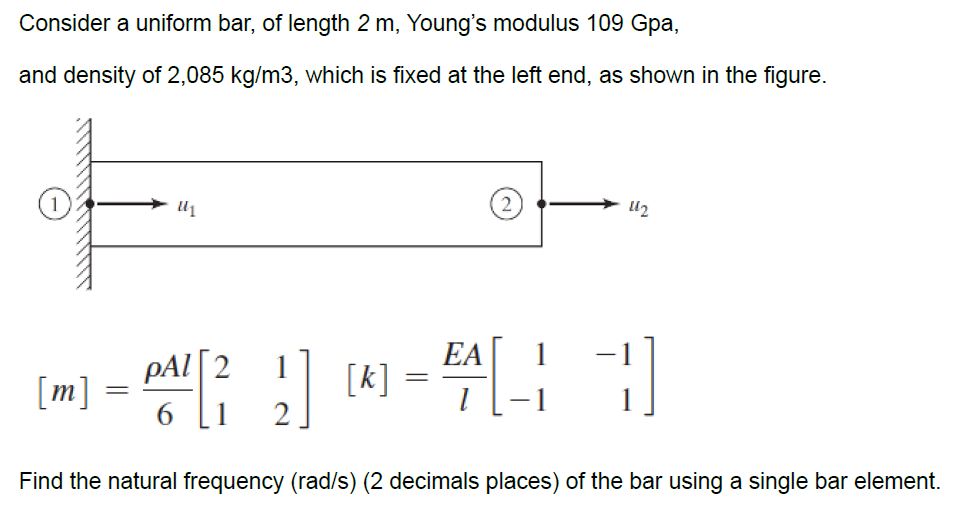 Solved Consider a uniform bar, of length 2 ﻿m, ﻿Young's | Chegg.com