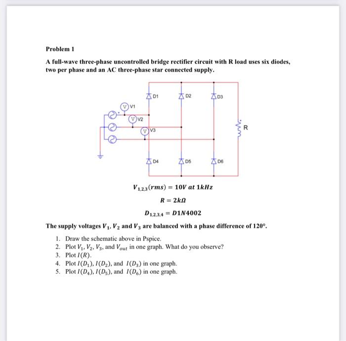 3 phase full wave bridge rectifier with r load