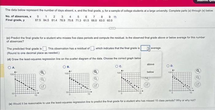 Solved (c) Predict the final grade for a student who misses | Chegg.com