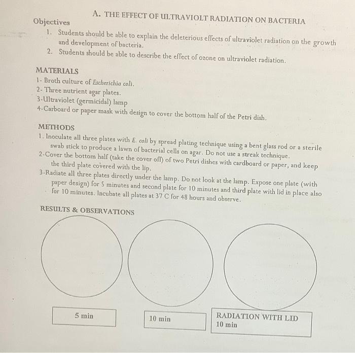Solved Experiment The Effect Of Ultraviolet Radiation On | Chegg.com