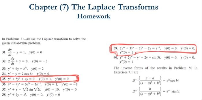 Solved Chapter (7) The Laplace Transforms Homework In | Chegg.com