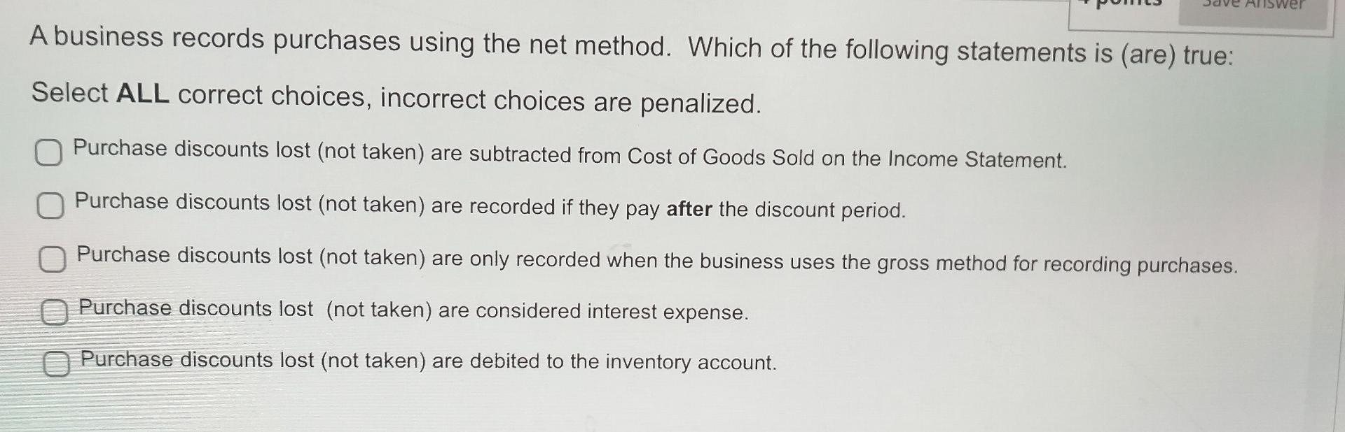 Solved A business records purchases using the net method.