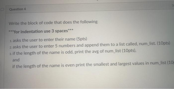 Solved Write the block of code that does the following **or | Chegg.com