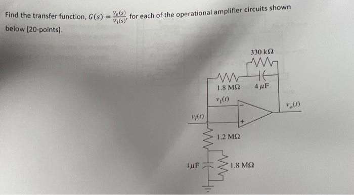 Solved Find the transfer function, G(s)=Vi(s)Vo(s), for each | Chegg.com