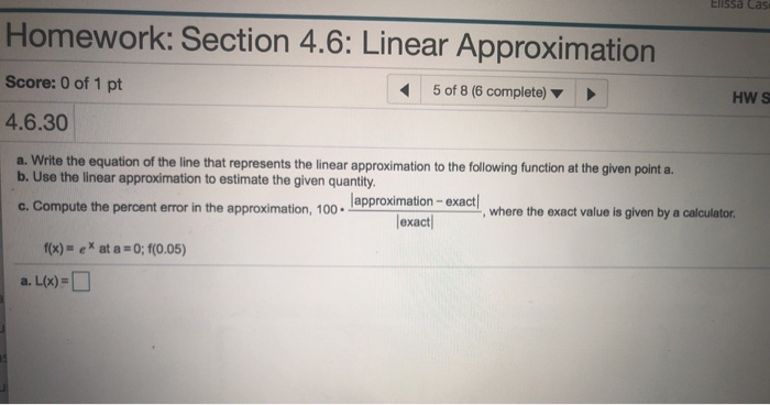 Linear approximation homework image
