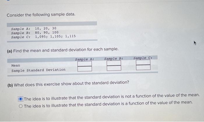 Solved Consider The Following Sample Data. Sample A: 10, 20, | Chegg.com