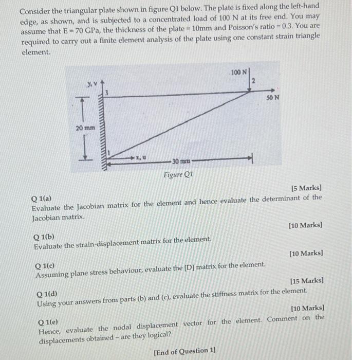 Solved Consider the triangular plate shown in figure Q1
