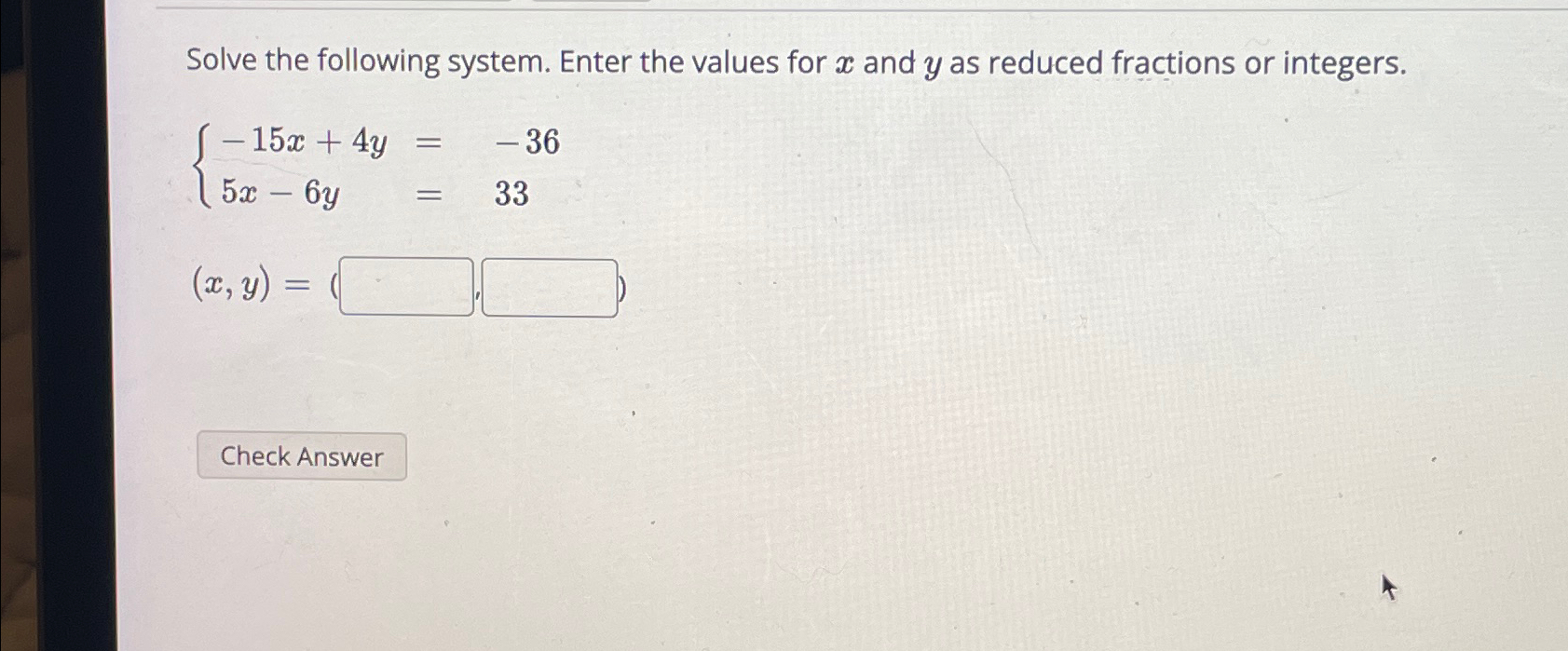 Solved Solve the following system. Enter the values for x | Chegg.com