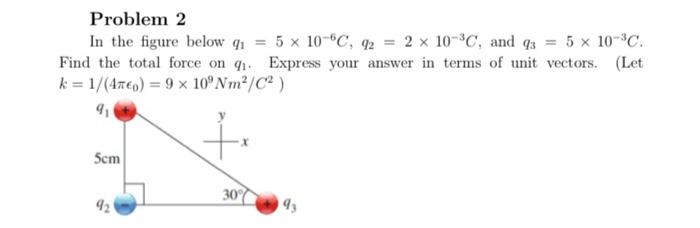 Solved Problem 2 In the figure below q1=5×10−6C,q2=2×10−3C, | Chegg.com