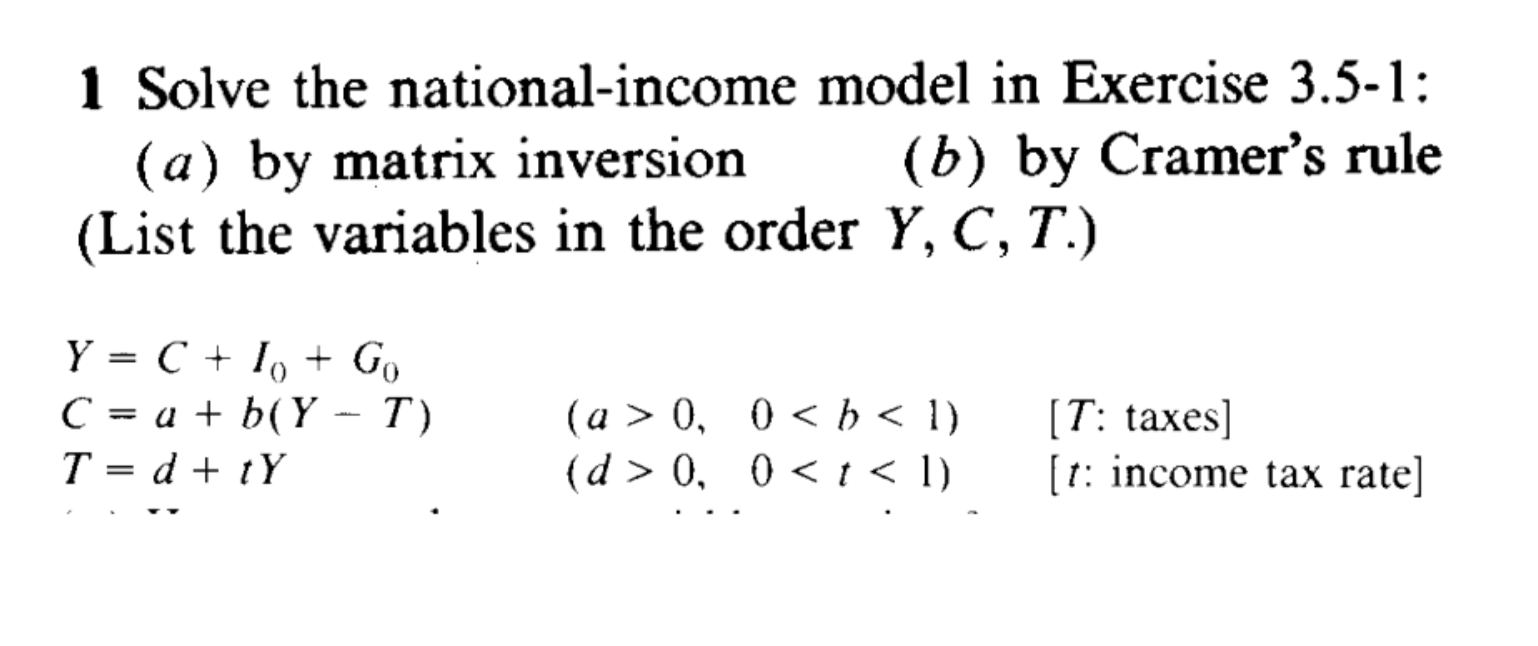 Solved 1 ﻿Solve the national-income model in Exercise | Chegg.com