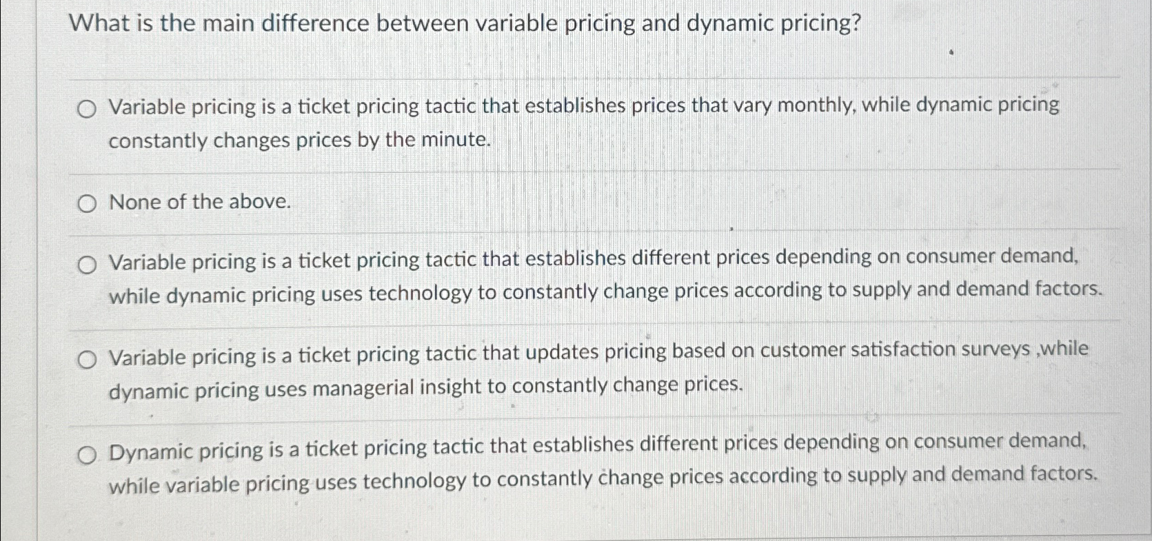 Solved What is the main difference between variable pricing | Chegg.com