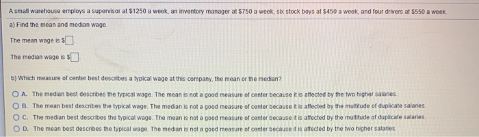 Solved A small warehouse employs a supervisor at $1250 a | Chegg.com