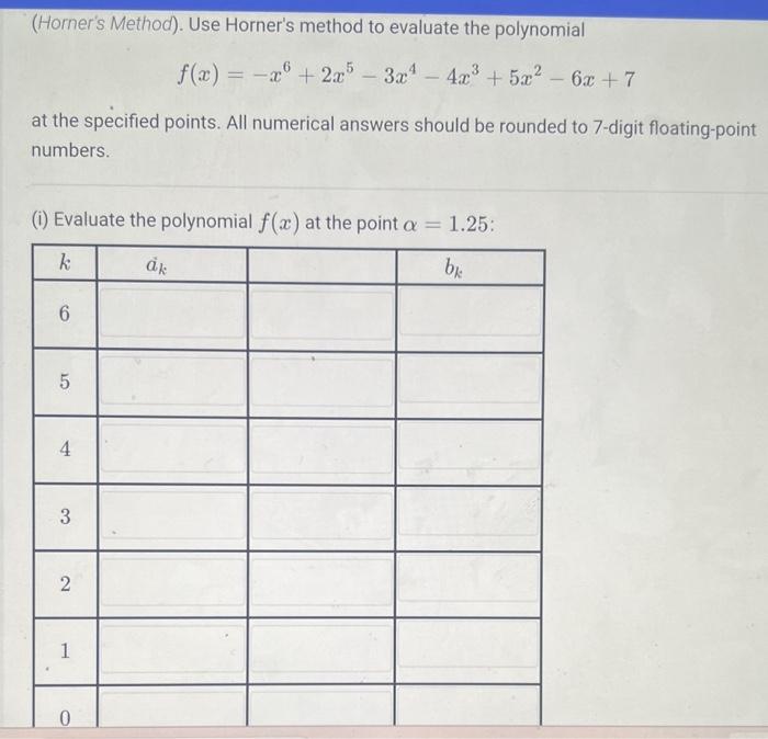 Solved (Horner's Method). Use Horner's method to evaluate | Chegg.com