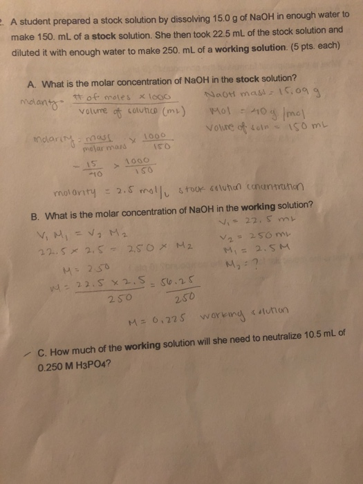 Solved 2. A student prepared a stock solution by dissolving | Chegg.com