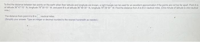 Solved To find the distance between two points on the earth | Chegg.com