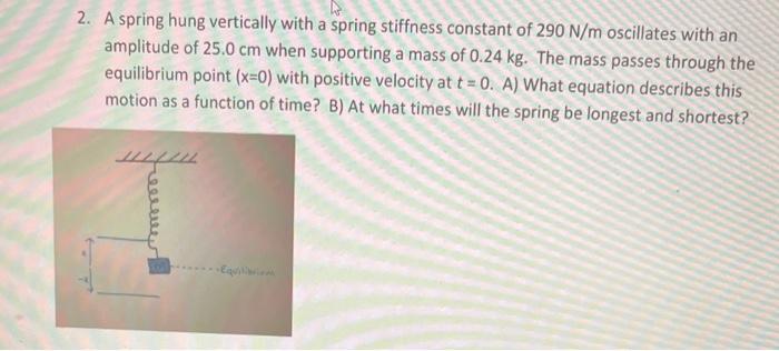 Solved 2. A spring hung vertically with a spring stiffness | Chegg.com