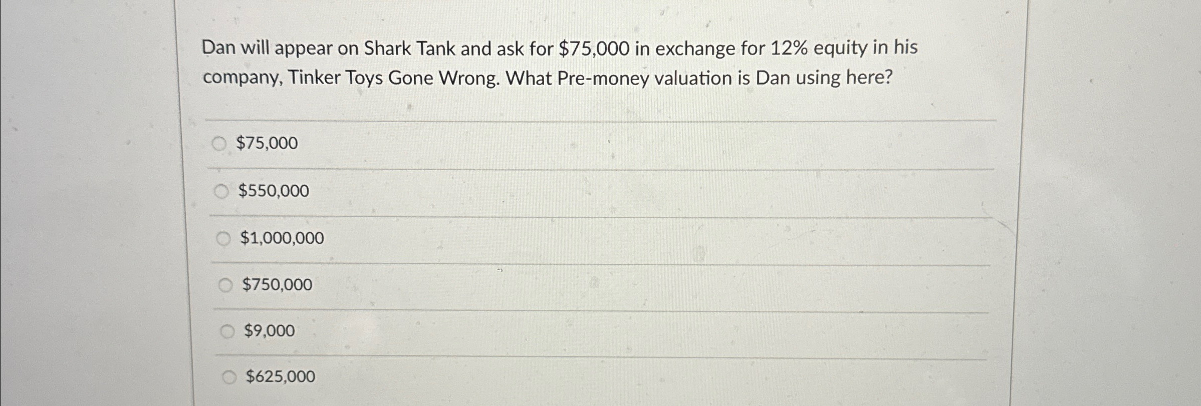 Solved Dan will appear on Shark Tank and ask for $75,000 ﻿in | Chegg.com