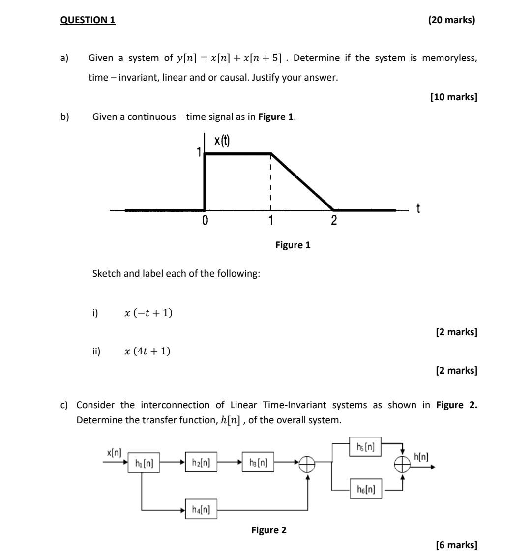 Solved Question 1 20 Marks A Given A System Of Y[n]