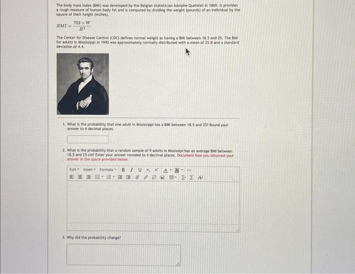 Solved The body mass index (aw) was developed by the Belgian | Chegg.com
