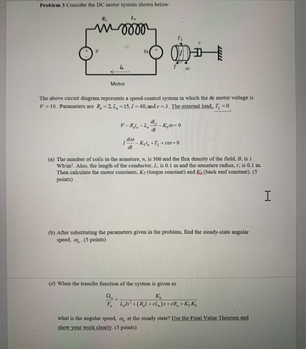Solved Problem 3 Consider the DC motor system shown below: | Chegg.com