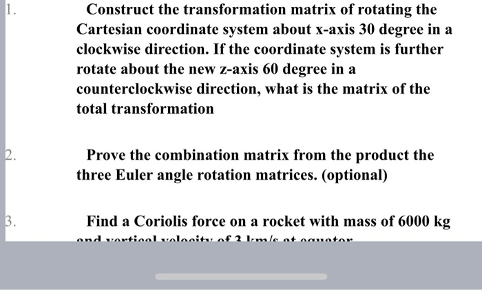 Solved Construct the transformation matrix of rotating the | Chegg.com