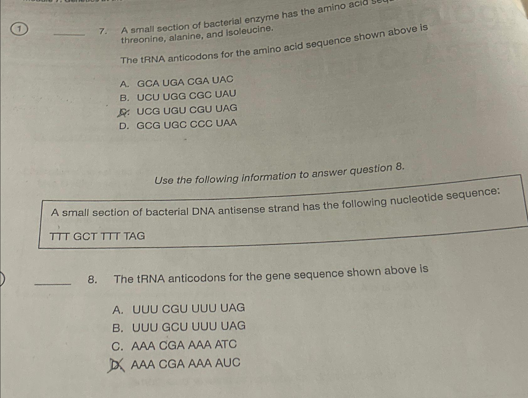 Solved (1)7. ﻿A small section of bacterial enzyme has the | Chegg.com