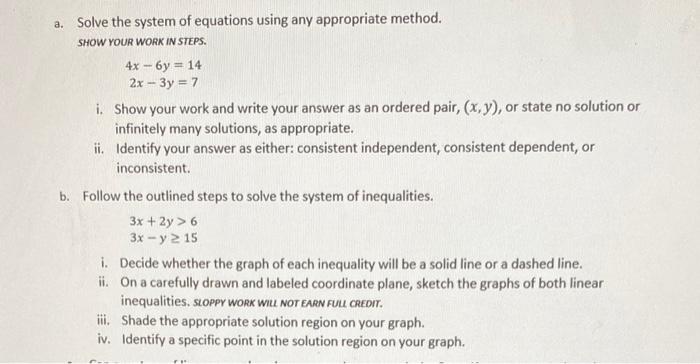 Solved a. Solve the system of equations using any | Chegg.com
