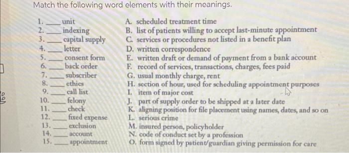 Match the following word elements with their meanings.