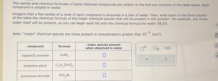 Solved The Names And Chemical Formulae Of Some Chemical | Chegg.com