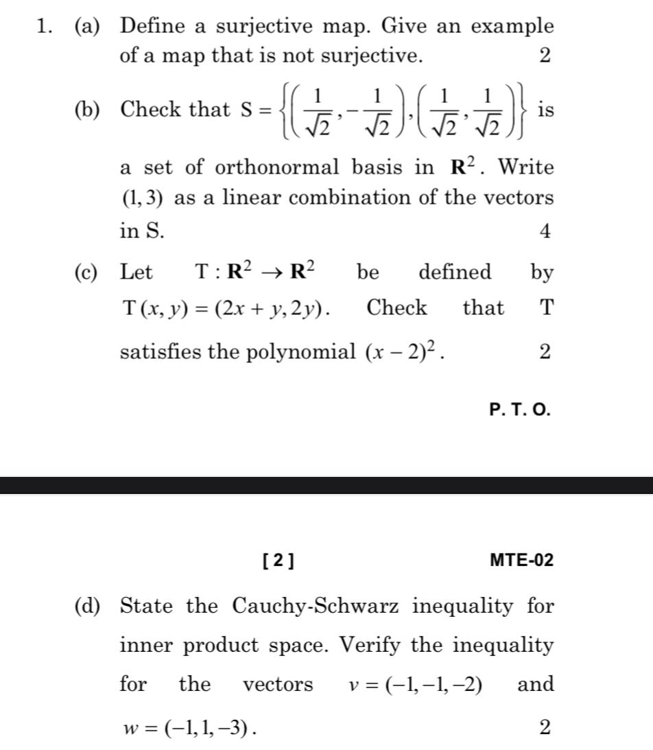 Solved (a) ﻿Define a surjective map. Give an example of a