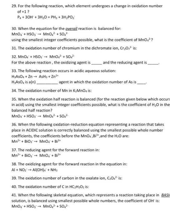 Solved 29. For the following reaction, which element | Chegg.com