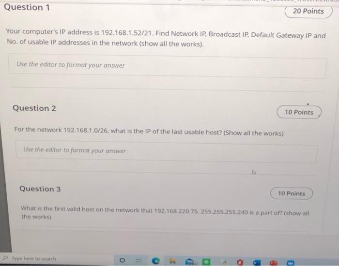 Solved Question 1 20 Points Your computer's IP address is | Chegg.com