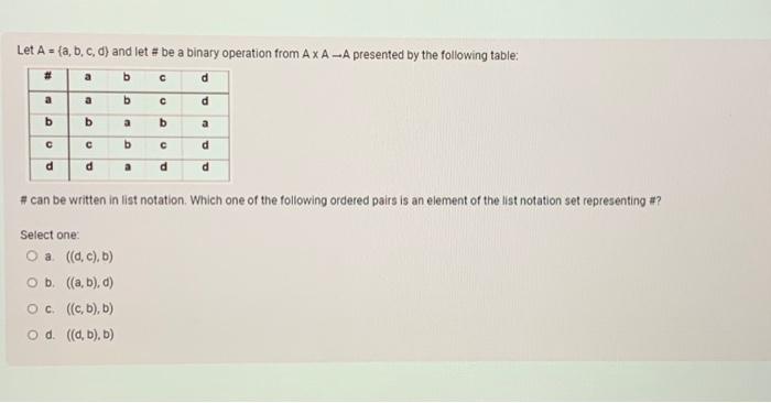 Solved Let \\( A=\\{a, B, C, D\\} \\) And Let \\( \\# \\) Be | Chegg.com